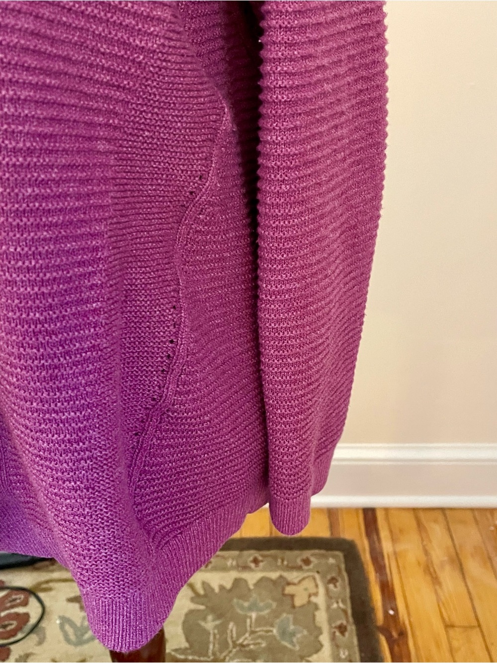 L.L.Bean Cotton Shawl Collar Open Cardigan Sweater Purple Large Petite - Picture 3 of 6